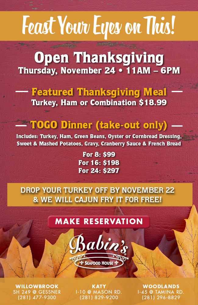 Restaurants Open For Thanksgiving in The Woodlands Hello Woodlands