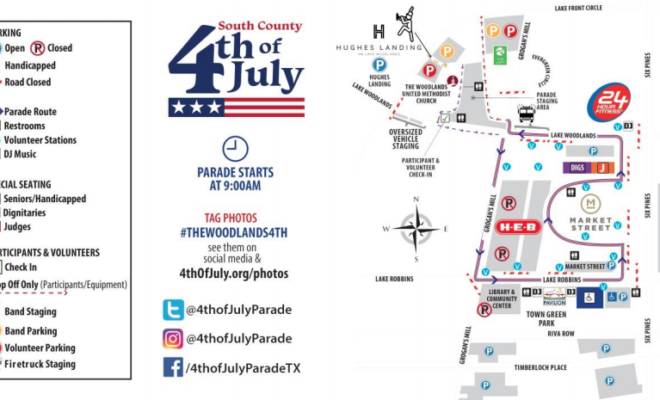 Residents and visitors are encouraged to be aware of road closures and parking information for the Fourth of July celebrations in The Woodlands.