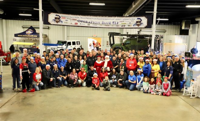 On Friday, December 21, 2018, the Montgomery County Sheriff’s Office along with the Montgomery County Sheriff’s Citizens Academy Alumni Association and numerous community partners celebrated the Second Annual Christmas Toy Drive “Operation Blue Elf” at the Montgomery County Fair Grounds located at 9333 Airport Road in Conroe, Texas.