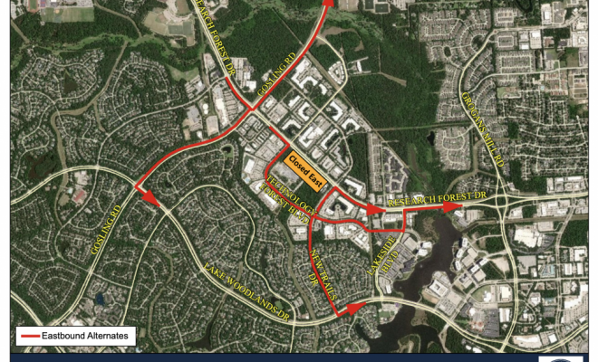 September 25, 2019 - SJRA Update on Research Forest repair: Contractors will be on site starting tomorrow (9/26) to repair a 30-inch water line under the eastbound lanes of Research Forest Drive.