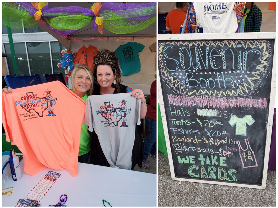 Kiah Kamman and Erica Imhoff showing off Conroe Cajun Catfish Festival t-shirts, photos by Nick Rama