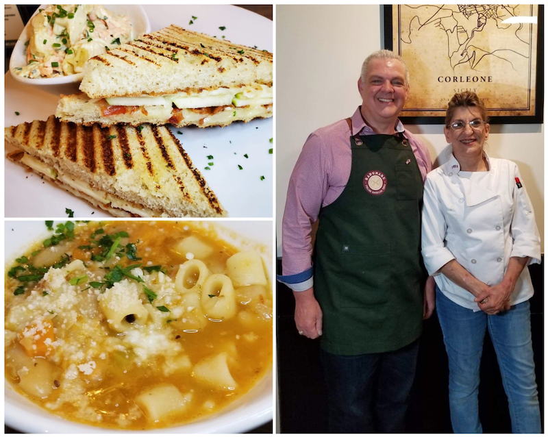 Cheese Panini - Granny smith apple, provolone, fontina, crispy pancetta./ Dr. Frank Morello & Chef Teresa Palermo / Pasta e Fåggioli - Garden vegetables, cannellini beans, canneroni pasta, chicken broth, house made croutons, parmesan. Photos by Nick Rama