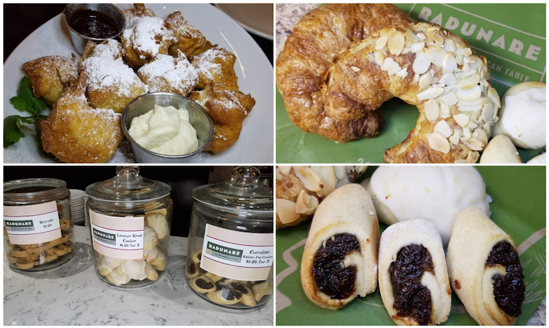 Sfingi Di Radunare - Italian donuts, chocolate sauce and lemon pastry cream / Croissant & Almond Croissant / Italian Cookies. Photo by Nick Rama