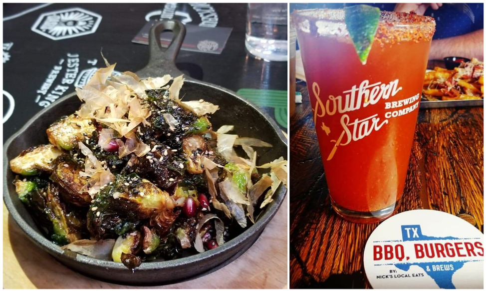 Dancin’ Brussel Sprouts - pomegranate, sesame seeds, fish sauce vinaigrette, bonito flakes / Michelada, photo by Nick Rama