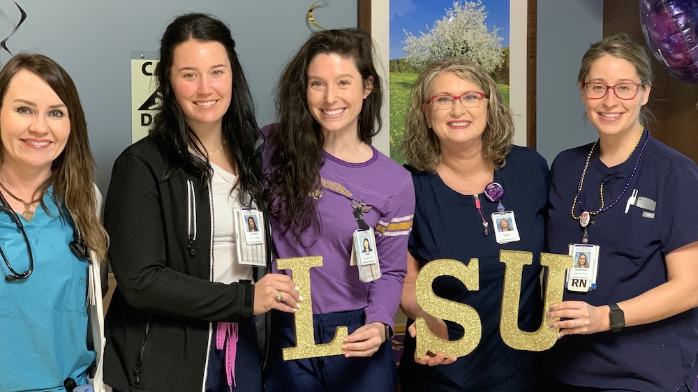 Memorial Hermann The Woodlands surprises LSU Fan before brain surgery to celebrate his birthday and the National Championship tonight.