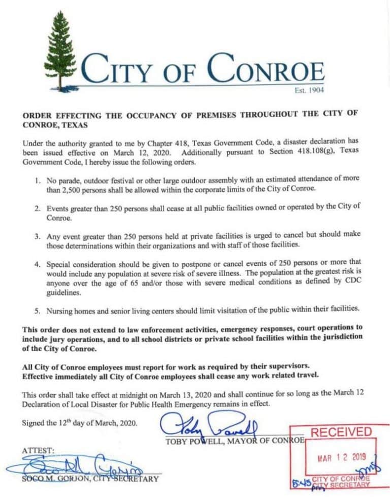 City of Conroe Mayor signs Declaration of Disaster Hello Woodlands