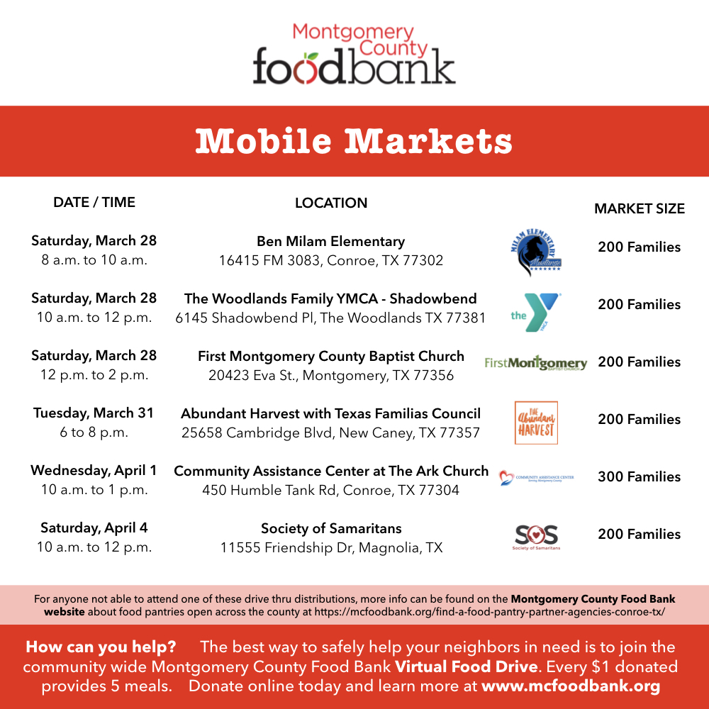 Montgomery County Food Bank to host Mobile Markets to distribute