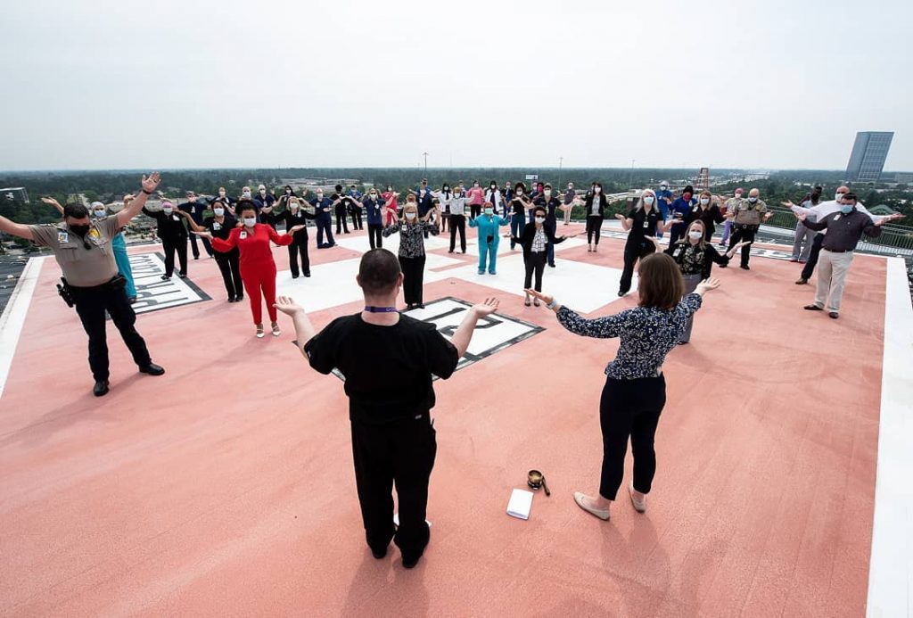 Memorial Hermann staff pray for Physicians and Community on Helipad