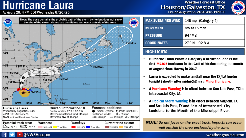 Hurricane Laura Category 4 4pm