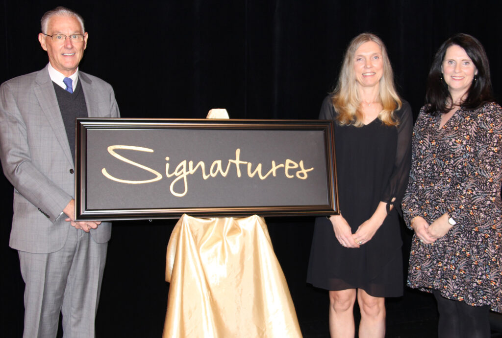 Head of School Mike Maher and Signatures 2020 Co-chairs Malin Melin and Lisa Hollingsworth recorded their introductory messages in the Glenn Performing Arts Center.