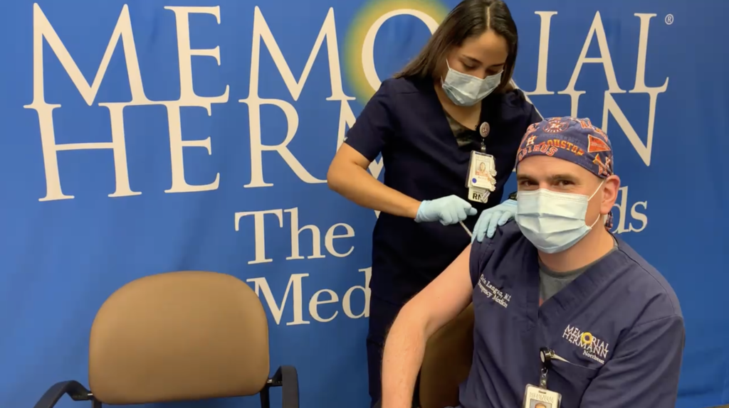 ER Physician and Chief Medical Officer Chris Langan receiving the COIVD vaccine