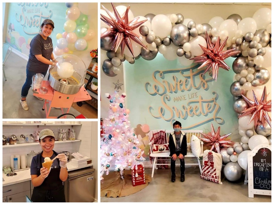 Lexi D. making Cotton Candy, Nelia serving ice crea at Luliet's 1 Year Anniversary celebration, Zac R. with seasonal rotating backgrounds. Photo by Nick Rama