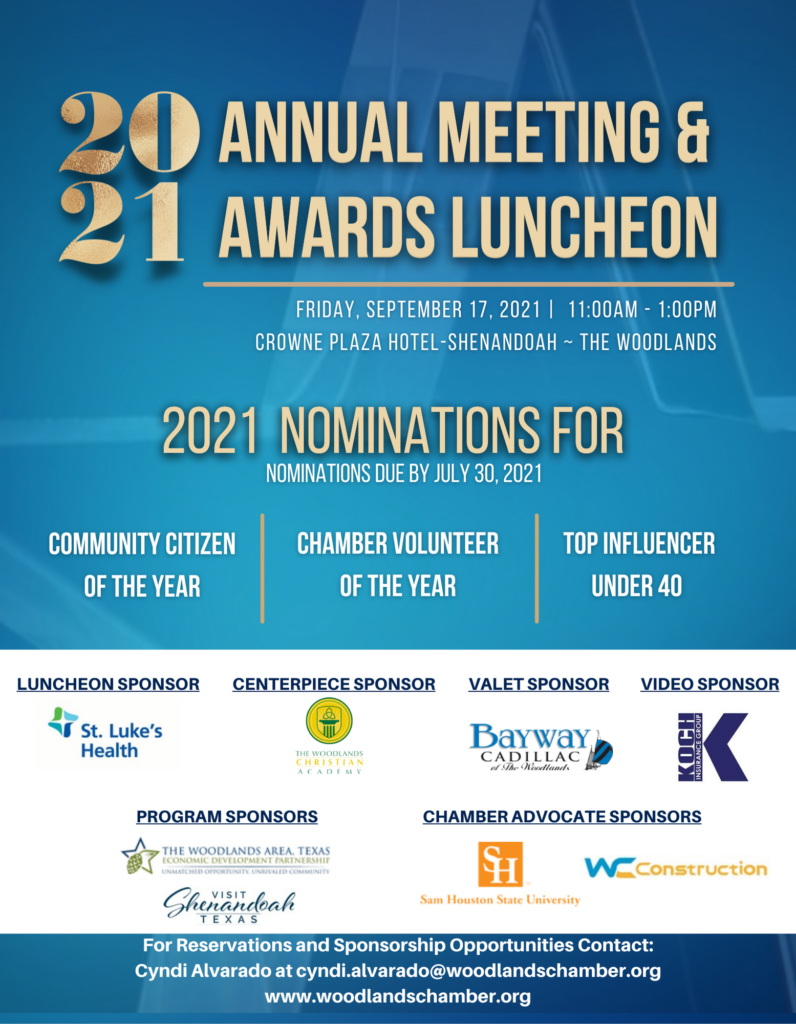 2021 Annual Meeting & Awards Luncheon Woodlands Area Chamber of Commerce