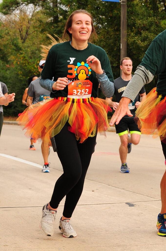 the annual YMCA Run Thru The Woods charity event held on Thanksgiving morning in The Woodlands, Texas.