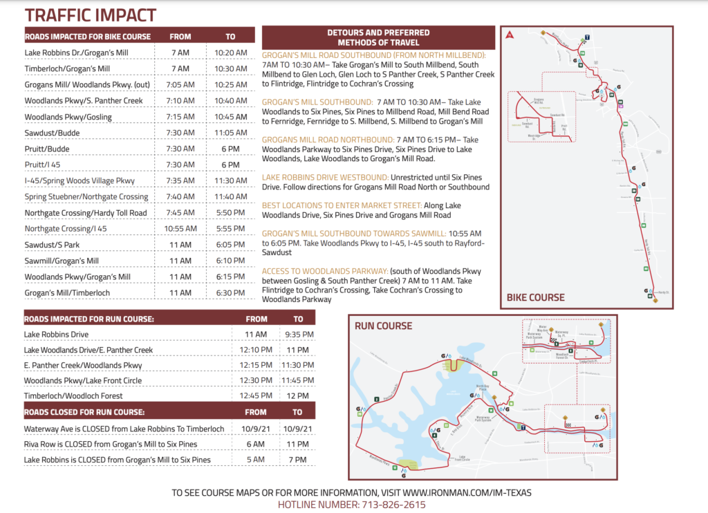 Traffic Impact IRONMAN Texas The Woodlands 2021