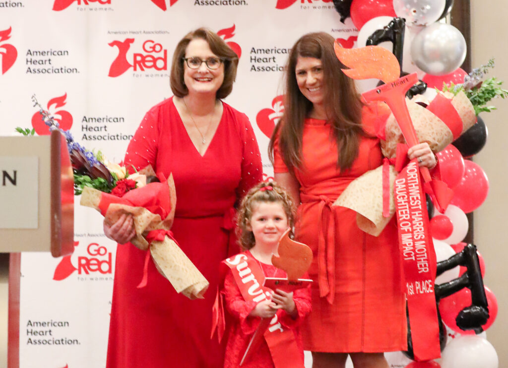 Chair Nancy Trennel and Mother Daughter Duo of Impact Katie and Emory Rigby cover AHA Go red for women 2022 cover