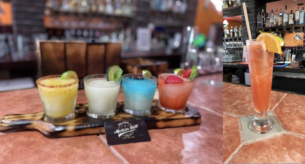 Margarita Flight - Mango , Lime , Blue Hawaiian, Strawberry (Photo by Elvin Martinez);  Pomegranate Mojito (Photo by Nick Rama)