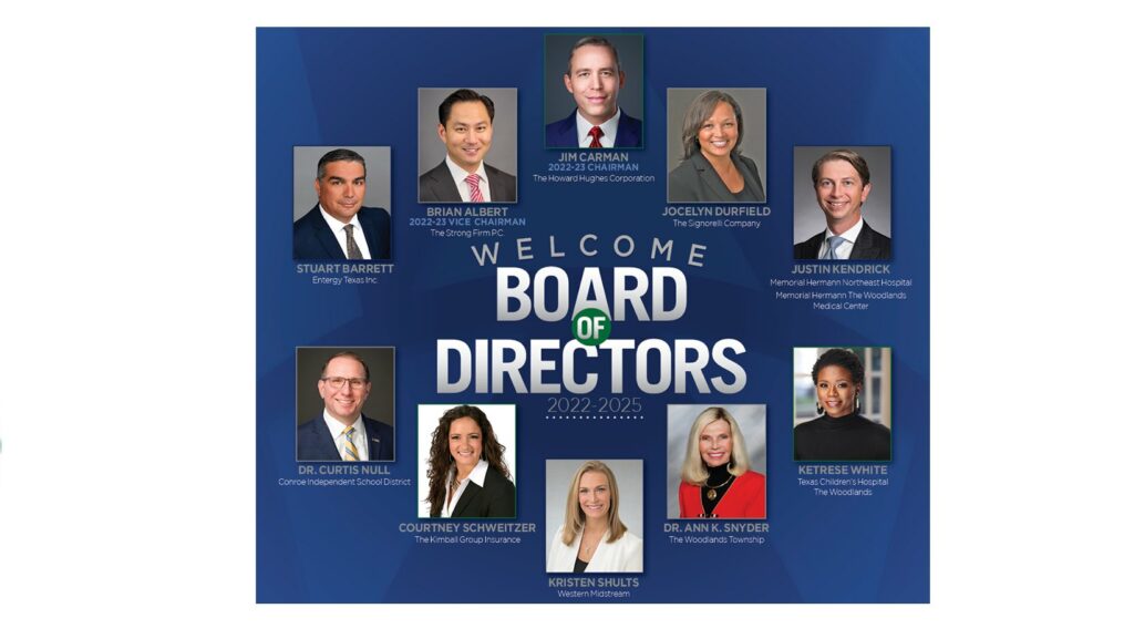 The Woodlands Area Chamber of Commerce 2022 Board of Directors Jim Carman Justin Kendrick Ann Snyder Curtis Null Cover