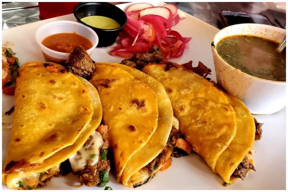 Ta' Bueno Mexican Kitchen  - Tacos de Birria and consommé. Photo by Nick Rama. 