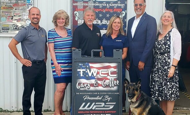 The Woodlands Car Club Change for Charity at Market Street The Woodlands 2023 First Quarter Recipient Montgomery County Community Foundation Veterans Fund with Julie Martineau