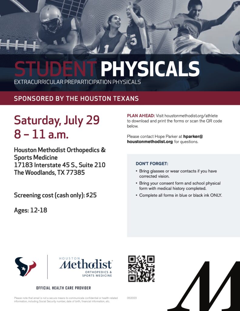 2023 Student Physicals Flyer Houston Methodist The Woodlands Hospital