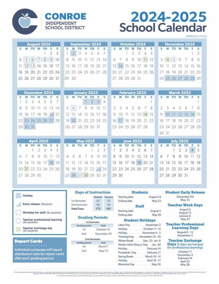 Conroe ISD Board Of Trustees Approve School Calendars For 2024 25