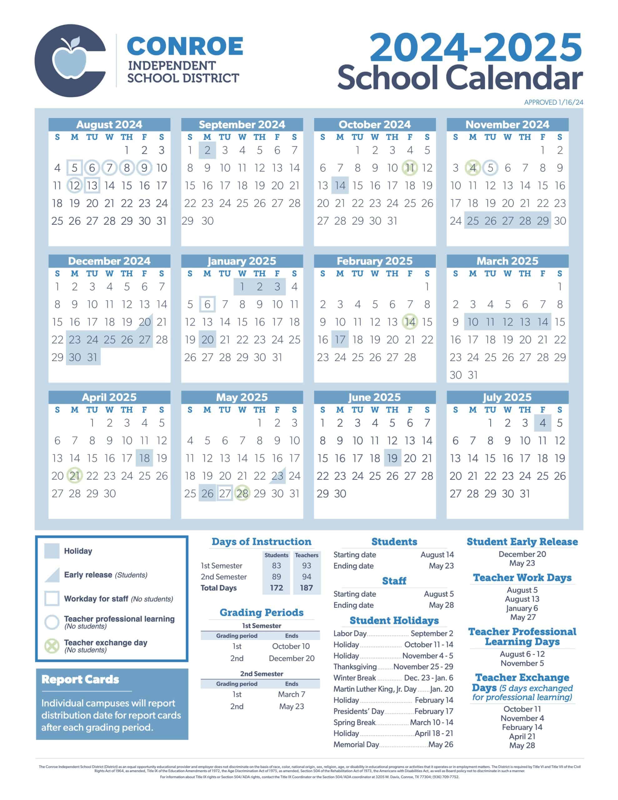 Conroe ISD Board of Trustees Approve School Calendars for 2024-25 & 2025-26 - Hello Woodlands