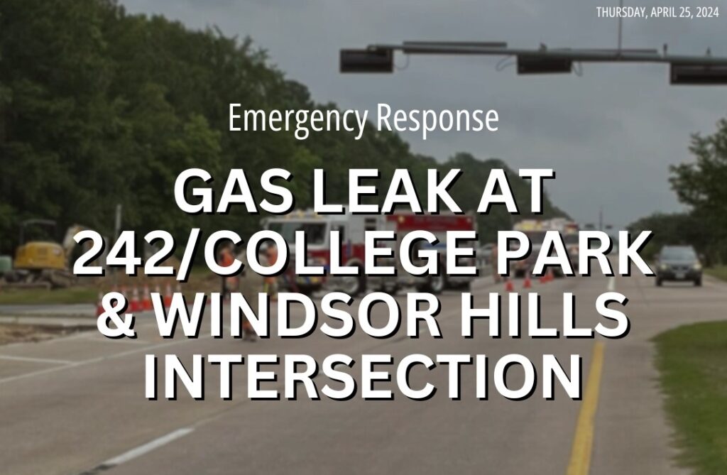 Gas Leak at 242 College Park and Windsor Hills intersection