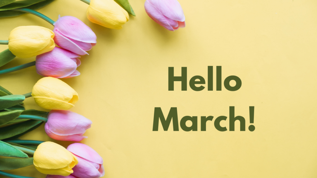 Yellow Green Colorful Hello March Facebook Cover