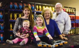 Penelope Keating, Mary Allen-Keating, Calliope Keating, Elaine and Johnny Allen run their family-owned business, Rainbow Roller Rink, in Conroe.
