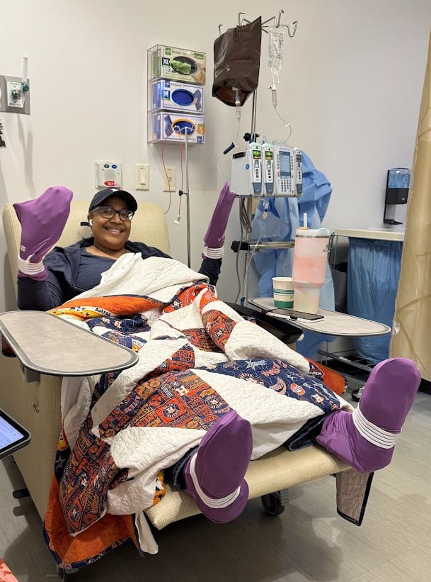 Donya Russell during second regimen of chemotherapy at Houston Methodist
