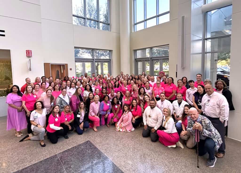 Houston Methodist The Woodlands Hospital embracing pink for Breast Cancer Awareness Month.