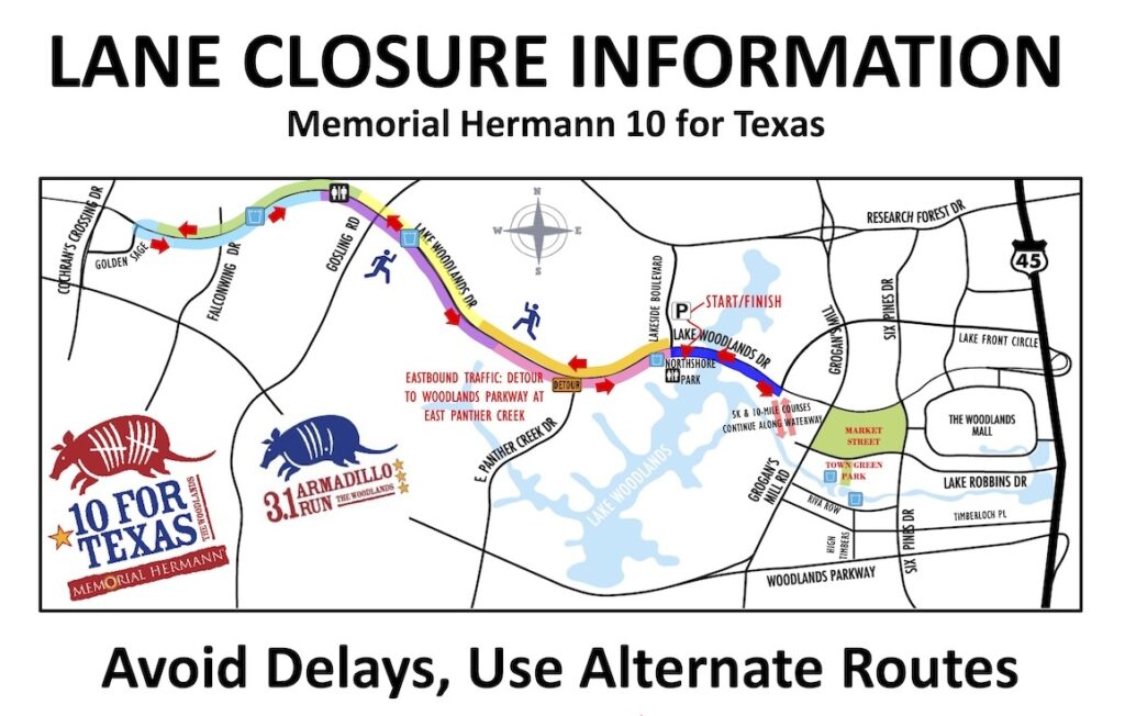 Traffic Impact and Road Closures for 2025 Memorial Hermann 10 for Texas Race on October 11