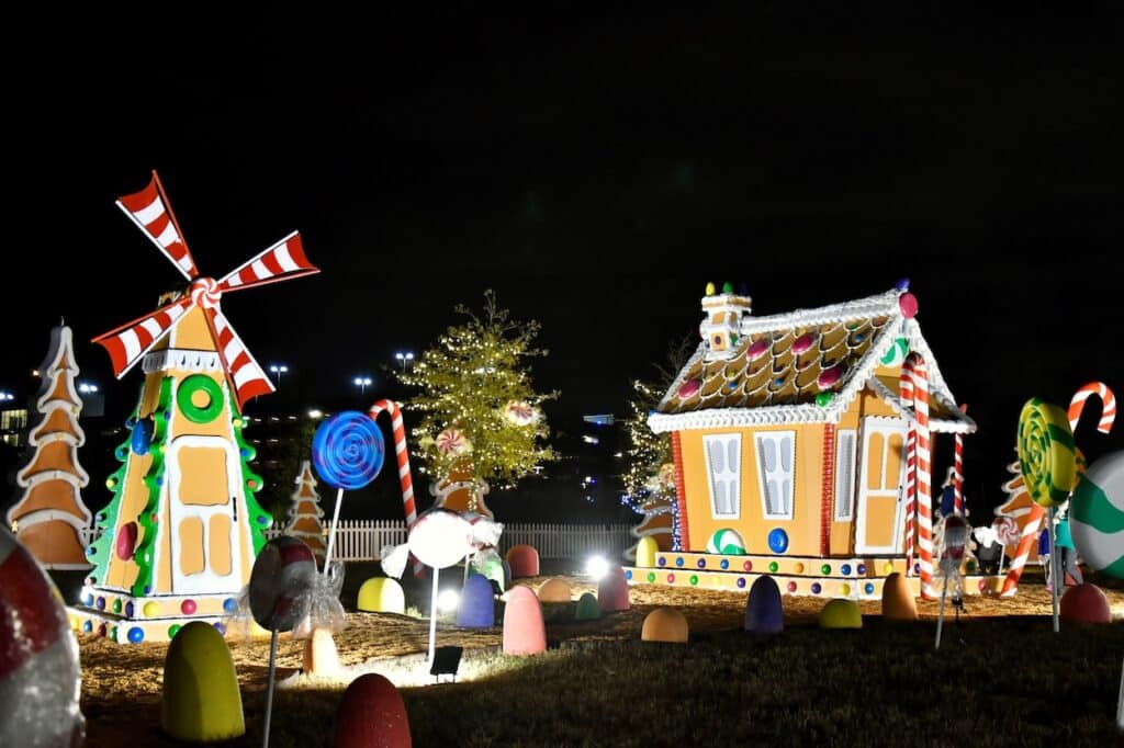 Giant Gingerbread Village at night_credit City Place