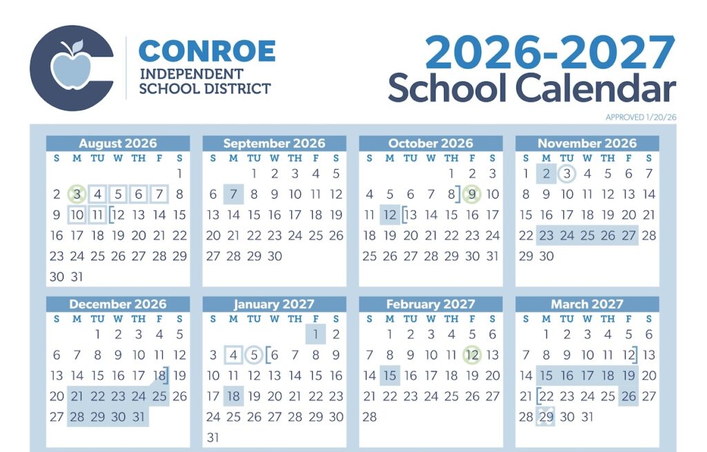 2026-2027 Conroe ISD Calendar approved