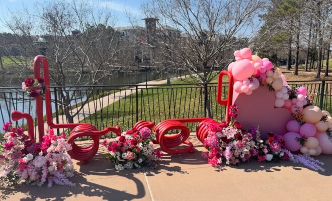 The “You Are LOVED” Bench on The Woodlands Waterway Transformed for Valentine’s Day