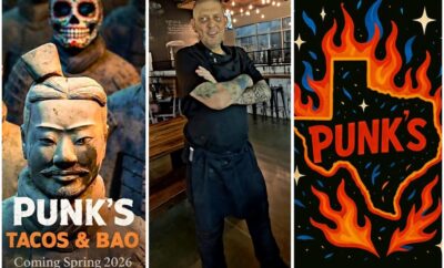 Punks Tacos & Bao artwork, Chef Jay Stone, Punks logo. Photos by Punk's Tacos and Bao