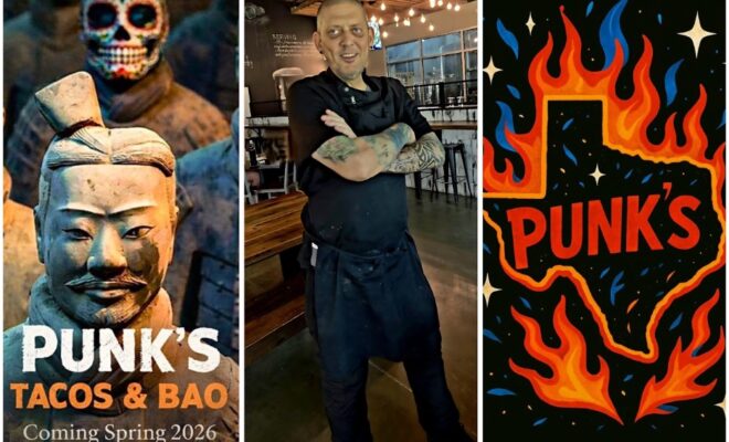 Punks Tacos & Bao artwork, Chef Jay Stone, Punks logo. Photos by Punk's Tacos and Bao