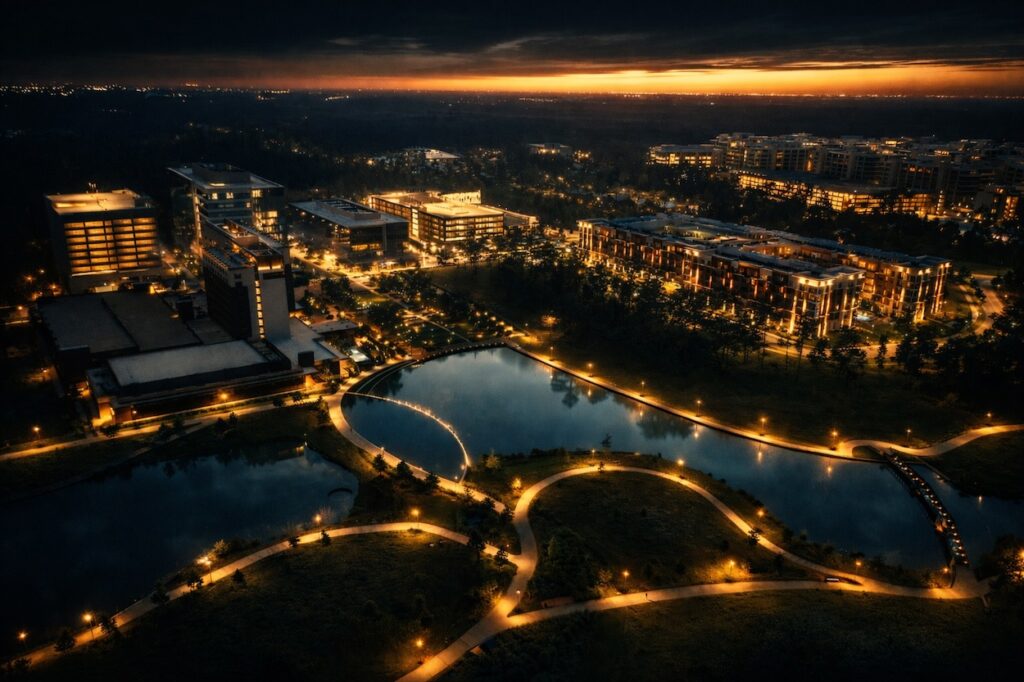 City Place urban core night aerial_credit City Place