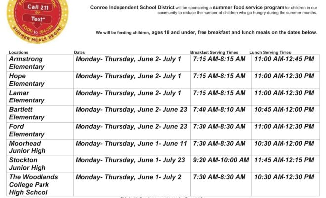 Conroe ISD Announces Free Summer Meals Program