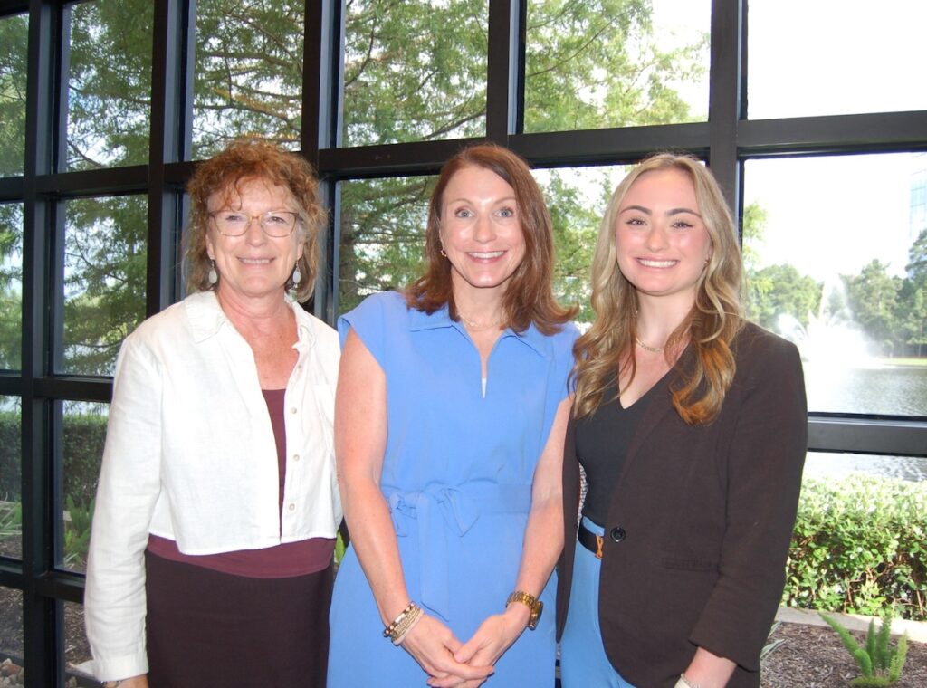 Guest speaker Emily Springer (right), with Kari Prihoda, Executive Director of Children’s Safe Harbor (center) and Dr. Victoria Constance, retired – former Executive Director (left). (Photo by Liz Grimm)