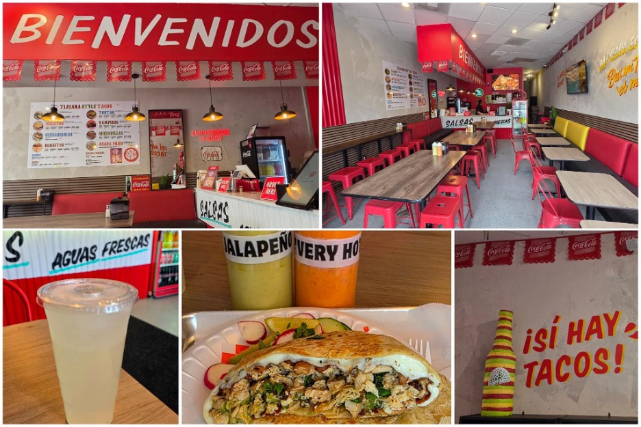 Order counter / dining room / Limon Agua Fresca / Chicken Burrito / interior wall quote. Photos by Nick Rama.