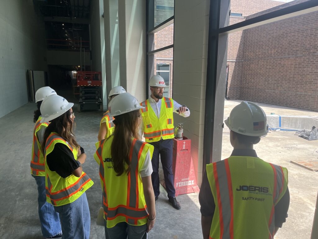 PBK's Cody Boyd tours interns around the Timber Mill High School worksite