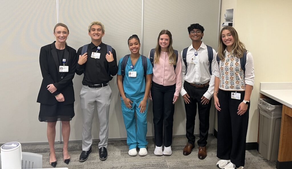 Students placed at Houston Methodist Hospital The Woodlands with their host Emily Calver