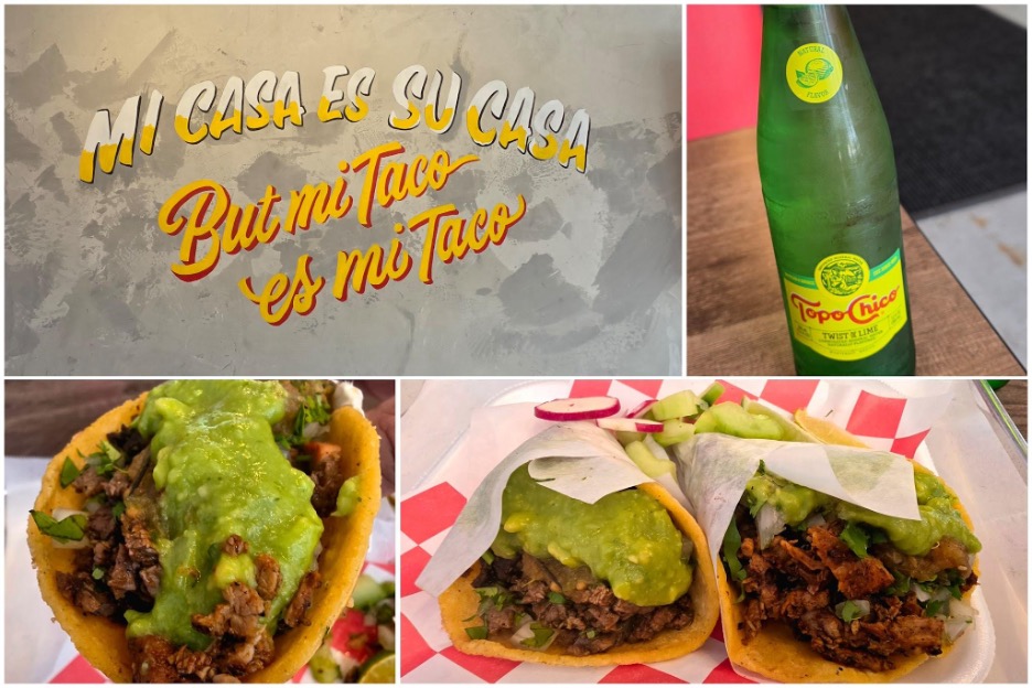 Interior wall quote / Tops Chico / close up of the Carne Asada taco / Carne Asada taco & Adobado Taco. Photos by Nick Rama.