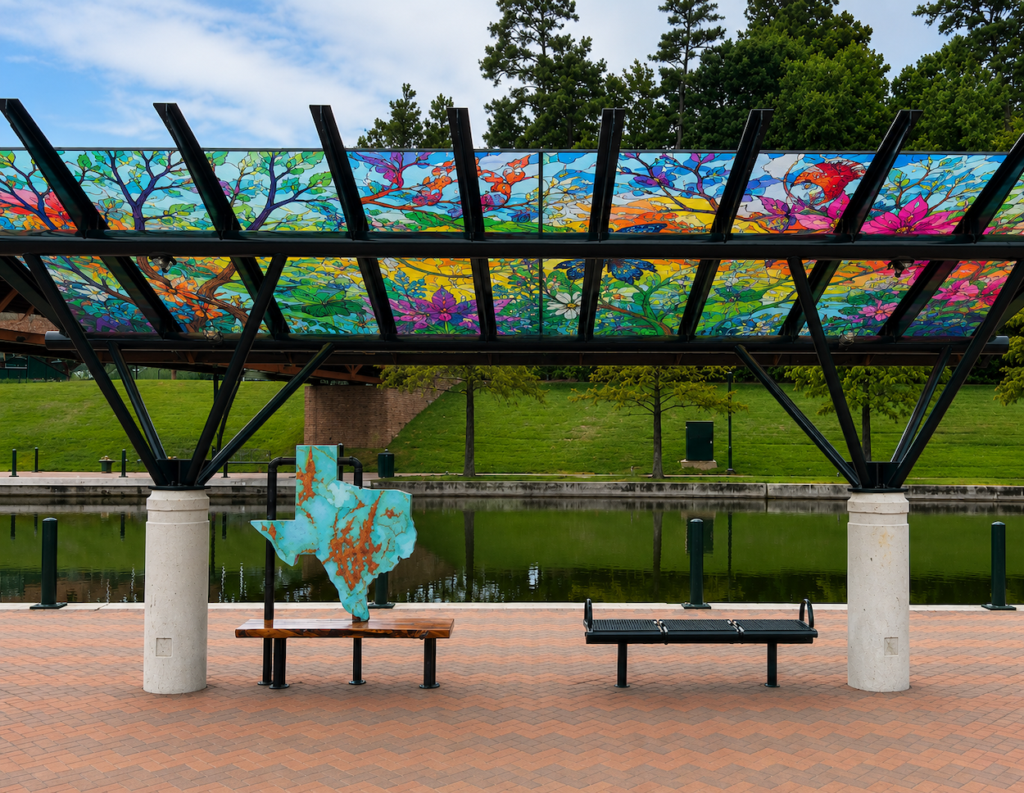 Concept rendering of the proposed Trolley Stop Public Art Project. Image courtesy of The Woodlands Arts Council.