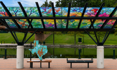 Concept rendering of the proposed Trolley Stop Public Art Project. Image courtesy of The Woodlands Arts Council.