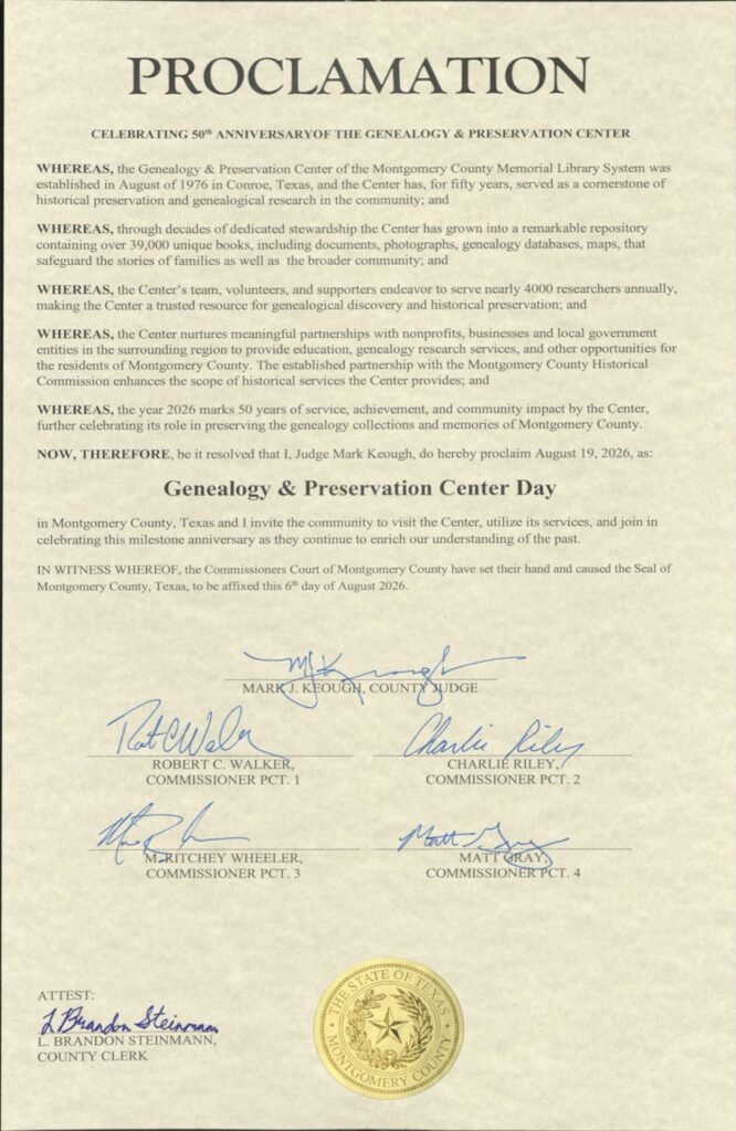 50 Year Anniversary Genealogy Day Proclamation