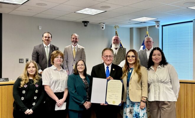Genealogy Team with Judge Keough, Commissioners & Library Director Dr. Janna Hoglund (5th from left)