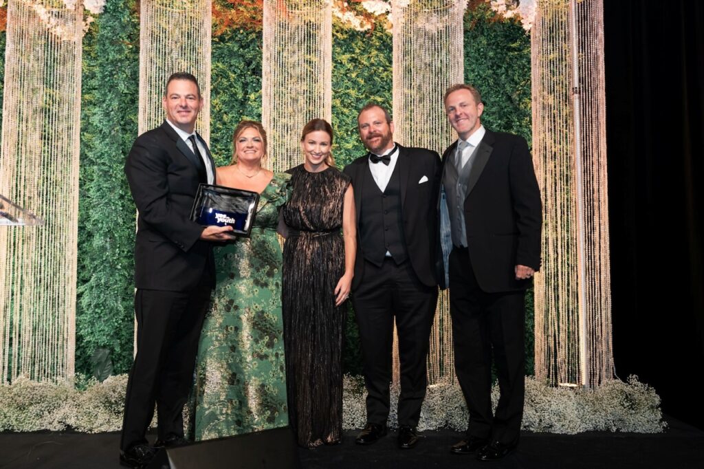 Robichau’s Jewelry was named as the 2026 gala Community Partner Honoree. Pictured from left are John Robichau; Michele Kooken, YES to YOUTH CEO; Lauren Janssen, board chair; Jason Robichau; and Matt Robichau. (Swish & Click Photography)